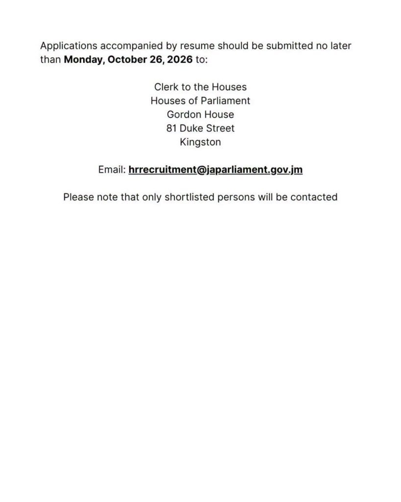 Additional job image 10: Houses of Parliament Jamaica – 3 Job Vacancies