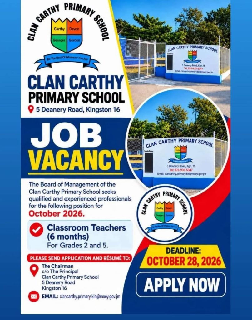 Job advertisement: Classroom Teacher Jobs in Kingston – Clan Carthy Primary School