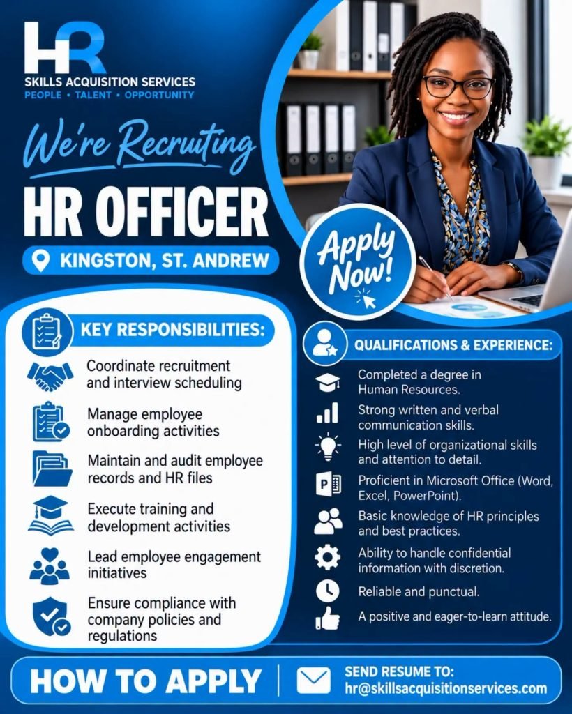 Job advertisement: HR Officer Job Vacancy in Kingston, Jamaica – Apply Now