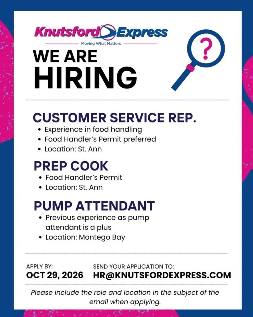 Additional job image 1: Knutsford Express Jobs in Jamaica – Apply by October 29