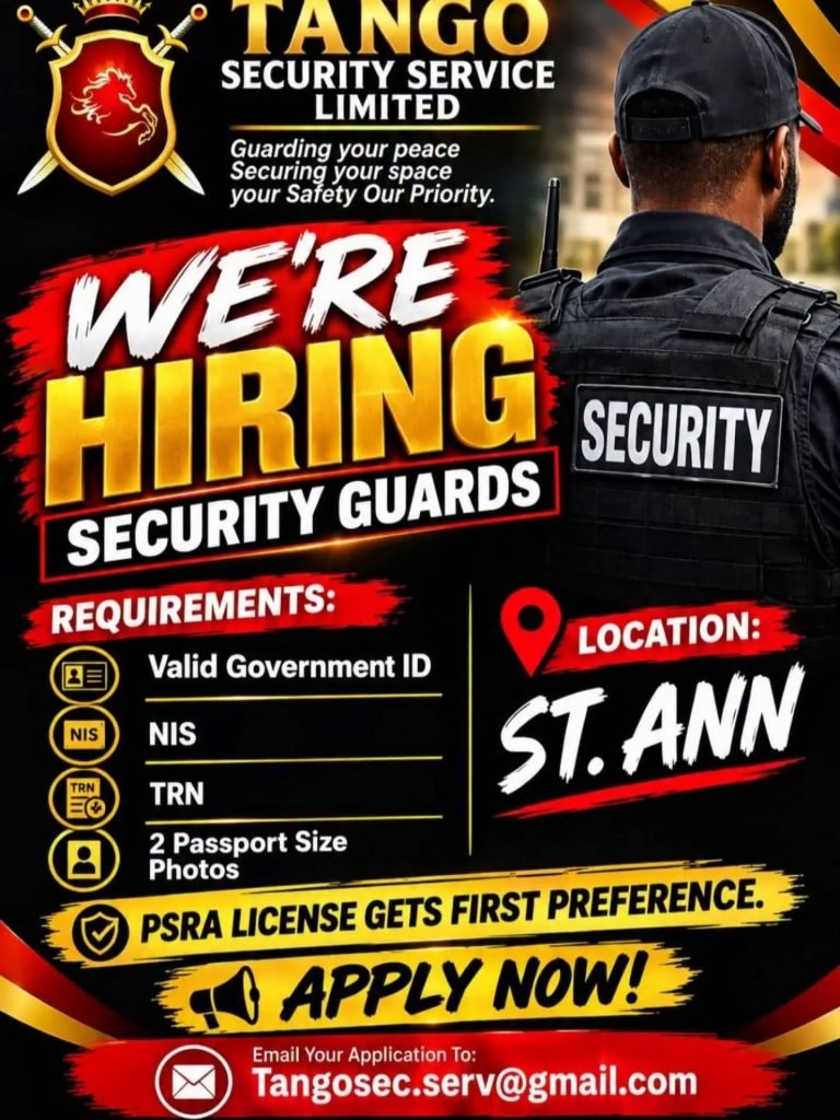 Job advertisement: Security Guard Jobs in St. Ann, Jamaica – Tango Security Service Limited