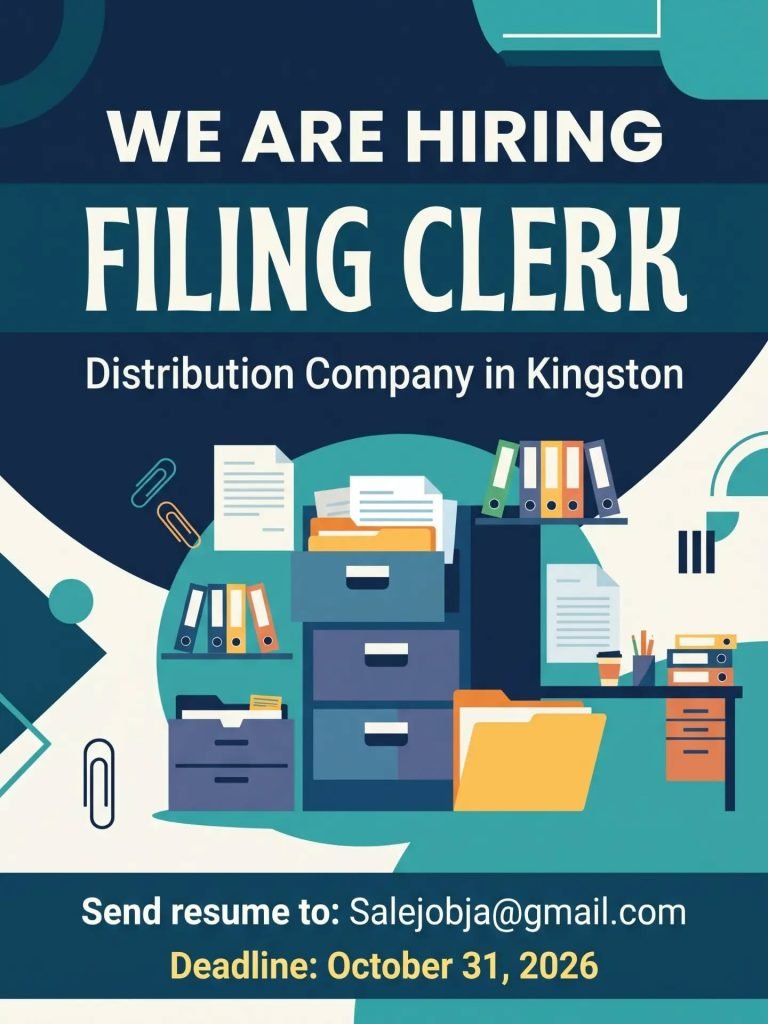 Job advertisement: Filing Clerk Job Vacancy in Kingston, Jamaica – Apply Now