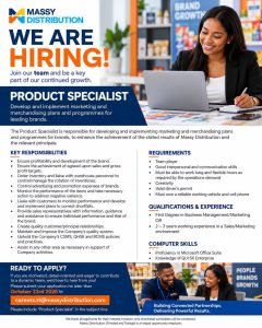 Job advertisement: Massy Distribution Hiring Product Specialist – October 2026