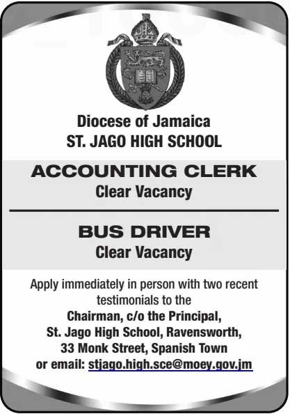 Accounting Clerk & Bus Driver Jobs at St. Jago High School