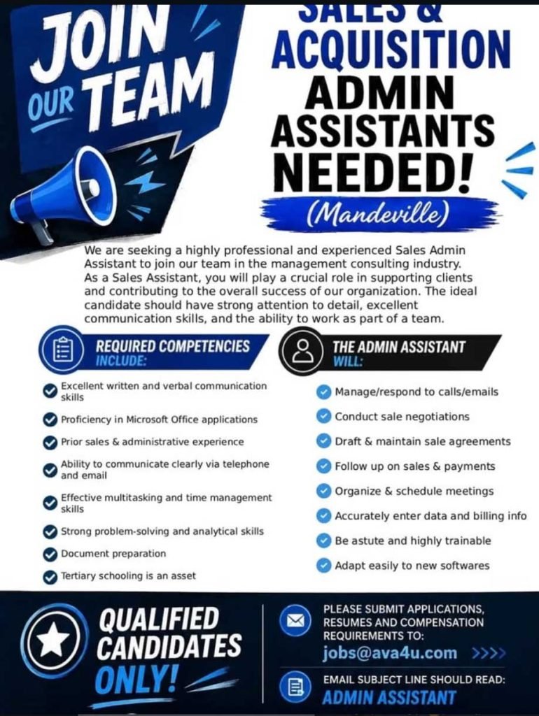 Administrative Assistant Vacancy in Mandeville – Apply Today