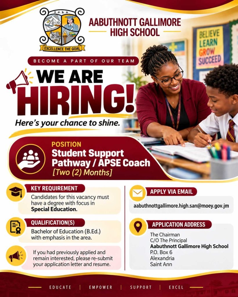 Job advertisement: Student Support Pathway / APSE Coach Job – Aabuthnott Gallimore High School