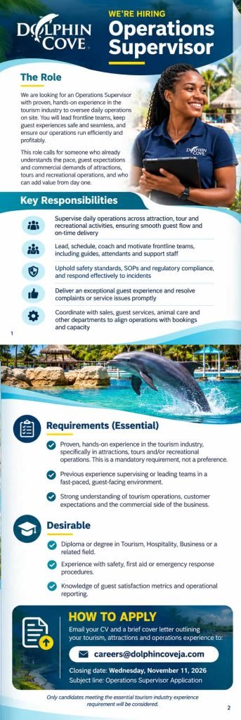 Operations Supervisor Job at Dolphin Cove Jamaica