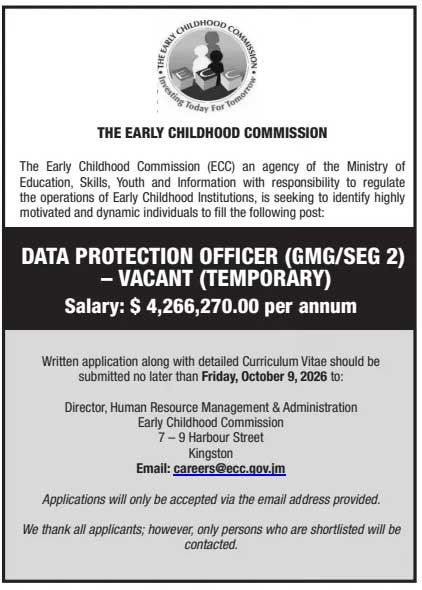 Early Childhood Commission Jamaica Hiring Data Protection Officer