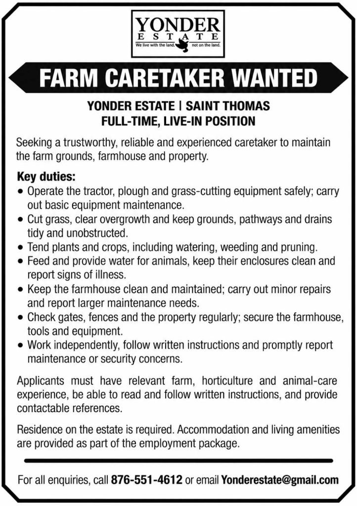 Live-In Farm Caretaker Vacancy in Jamaica