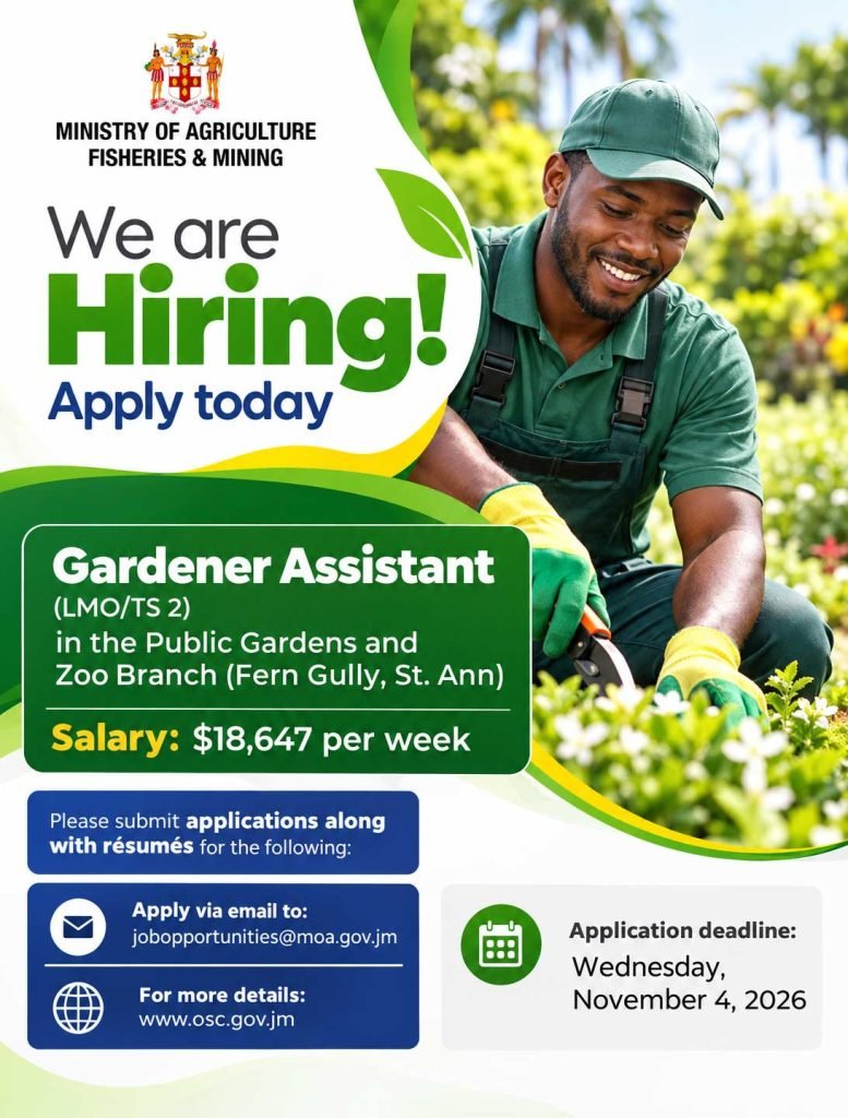 Job advertisement: Gardener Assistant Job in St. Ann – $18,647 Weekly