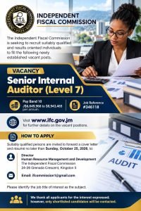 Job advertisement: Senior Internal Auditor Job in Jamaica – Salary Up to J$8.9 Million Annually