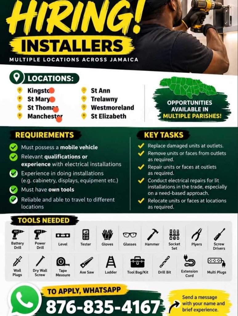 Installers Wanted Across Jamaica – Electrical & Equipment Installation Jobs