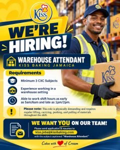 Job advertisement: Warehouse Attendant – Kiss Baking | Jamaica