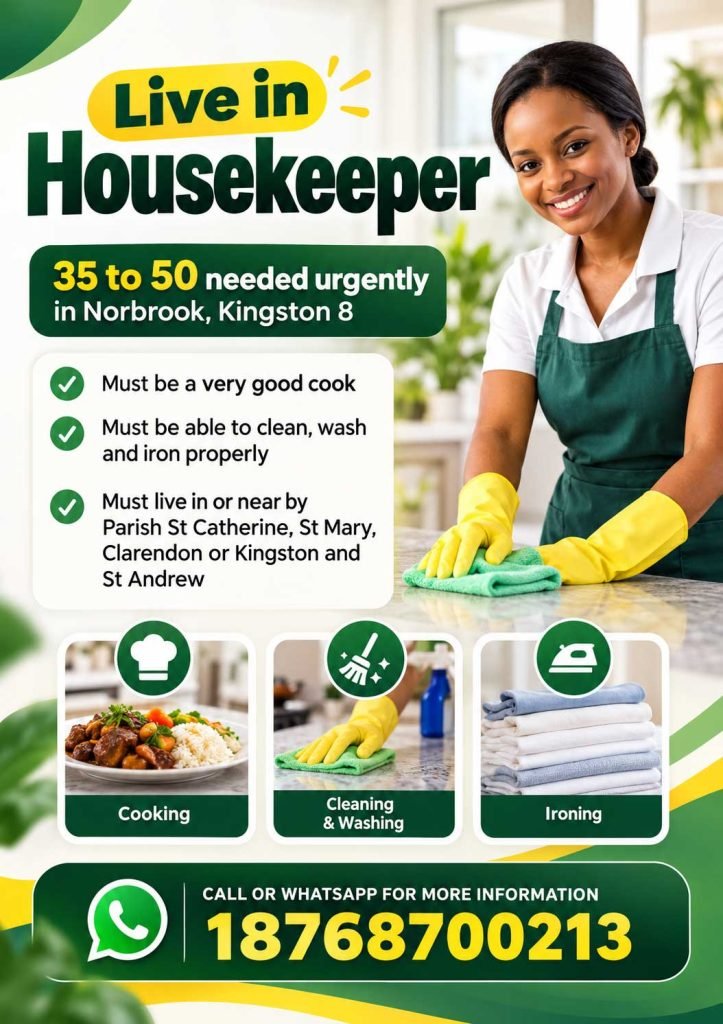 Live-In Housekeeper Job in Kingston 8, Jamaica