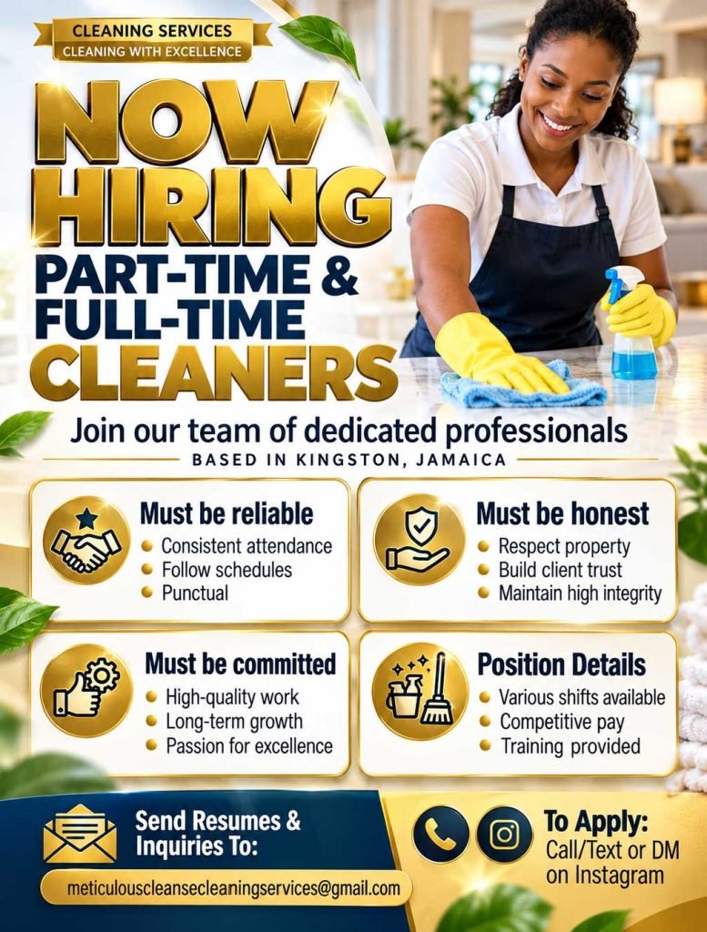 Part-time and full-time cleaners vacancies in Kingston Jamaica