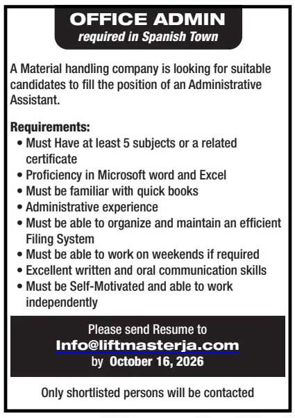 Office Admin Job in Jamaica