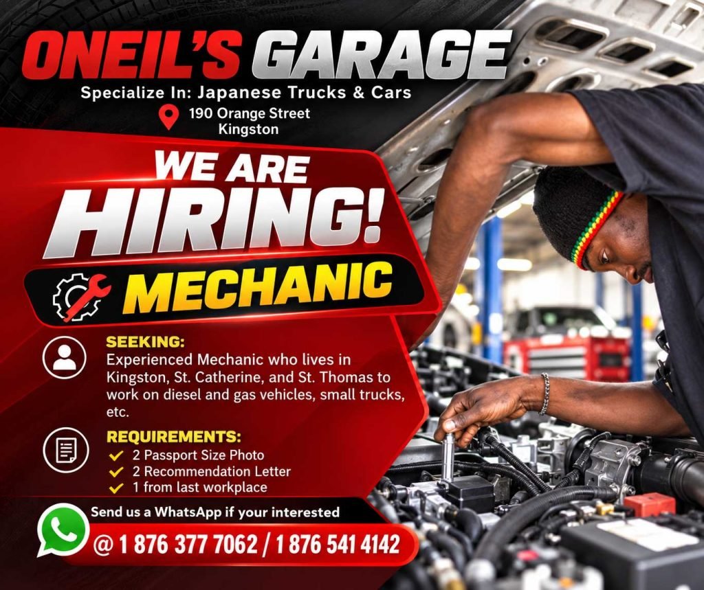 Job advertisement: Mechanic Job Vacancy in Kingston – O’Neil’s Garage