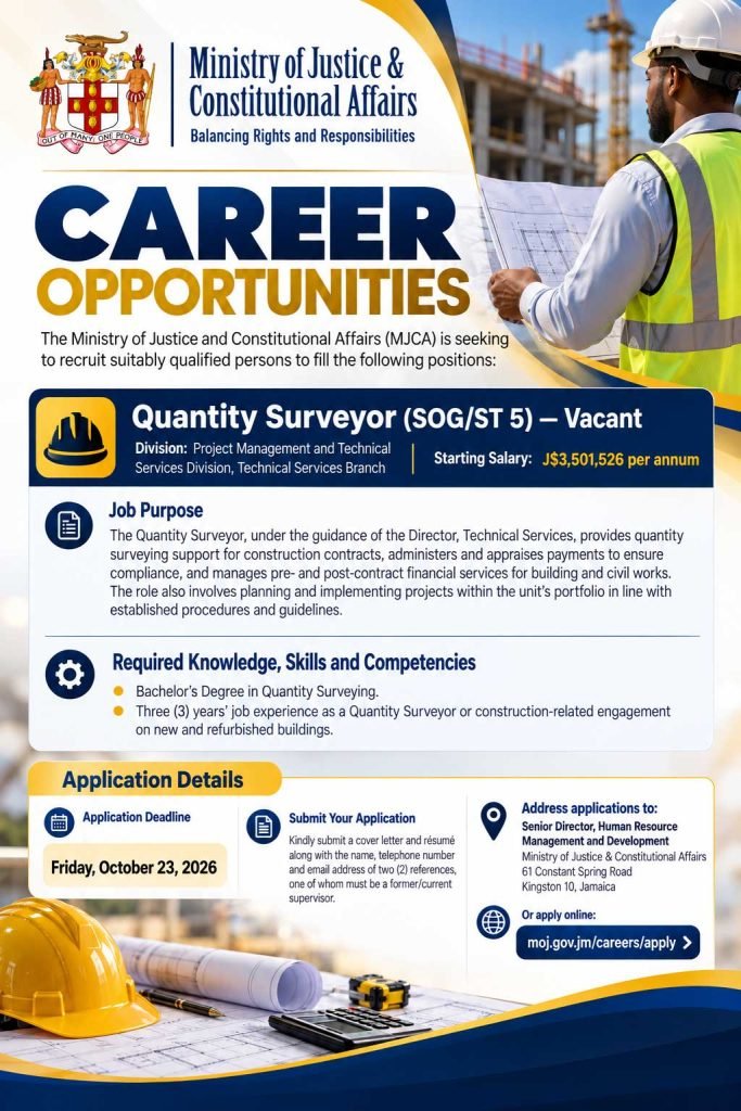 Quantity Surveyor Job Vacancy – Ministry of Justice