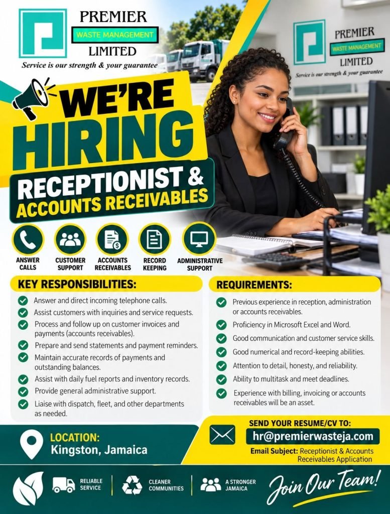 Receptionist & Accounts Receivable Job in Kingston