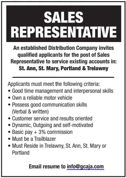 Sales Representative Job in Jamaica – 4 Parishes