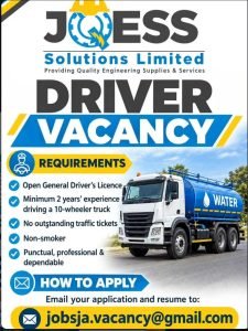 Job advertisement: Driver Job in Jamaica – JQESS Solutions Limited Hiring