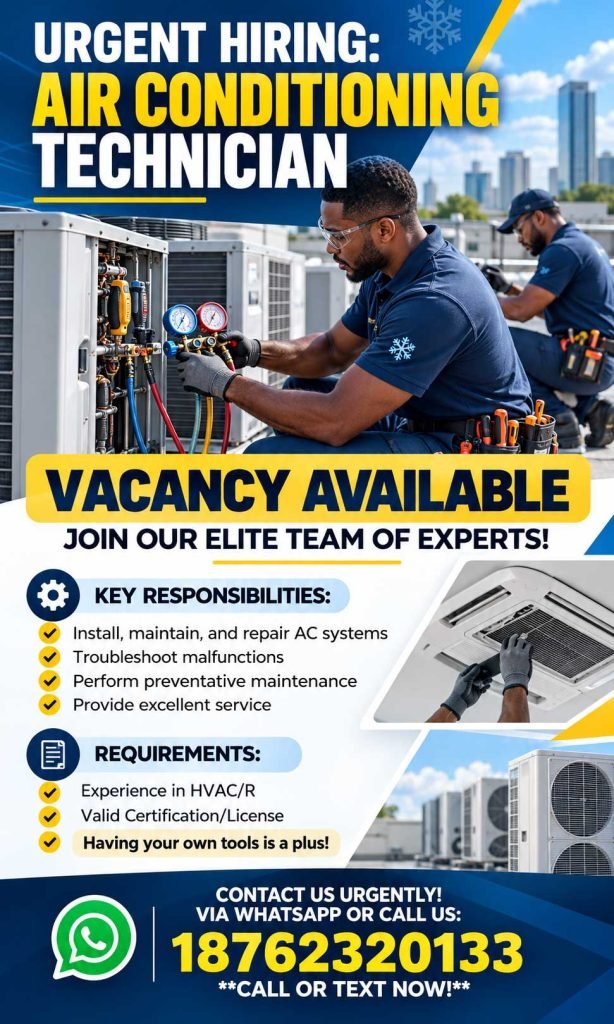 Air Conditioning Technician Job in Jamaica – Urgent Hiring