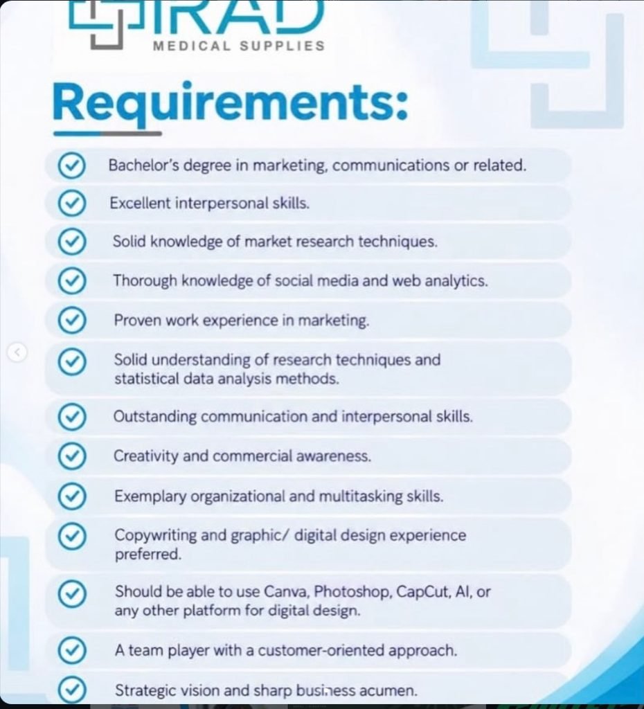 Additional job image 1: Marketing Officer Job Vacancy – iRAD Medical Supplies, Kingston, Jamaica