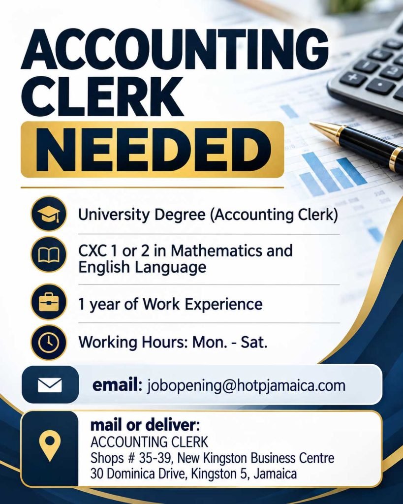 Job advertisement: Accounting Clerk Job in New Kingston