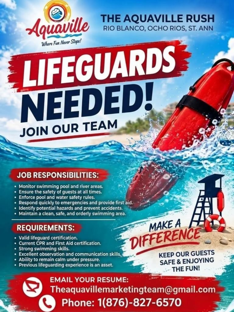 Job advertisement: Lifeguard Jobs in Ocho Rios, St. Ann – The Aquaville Rush