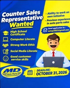 Job advertisement: Counter Sales Representative Job Vacancy – MP Auto Parts, Jamaica