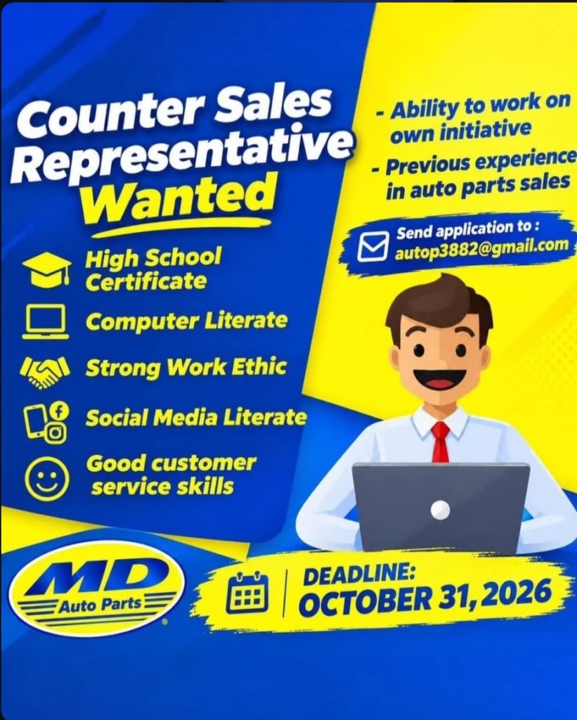 Job advertisement: Counter Sales Representative Job Vacancy – MP Auto Parts, Jamaica