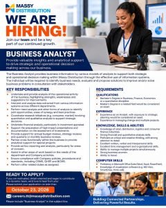 Job advertisement: Massy Distribution Hiring Business Analyst – October 2026