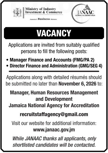Job advertisement: Director Finance and Administration (GMG/SEG 4) Job – JANAAC