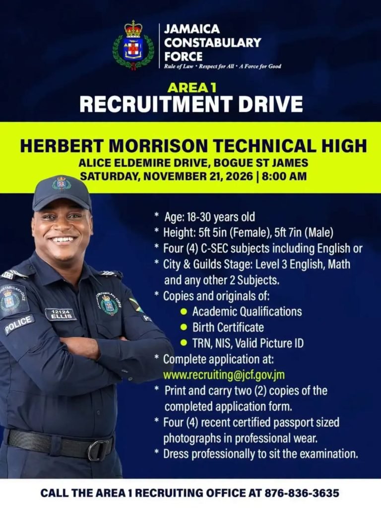 JCF Area 1 Recruitment Drive – Herbert Morrison Technical High, St. James recruitment flyer