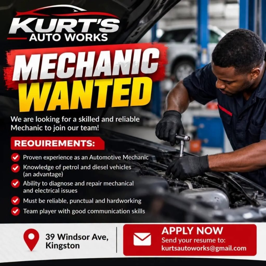 Automotive Mechanic Job – Kurt’s Auto Works, Kingston recruitment flyer