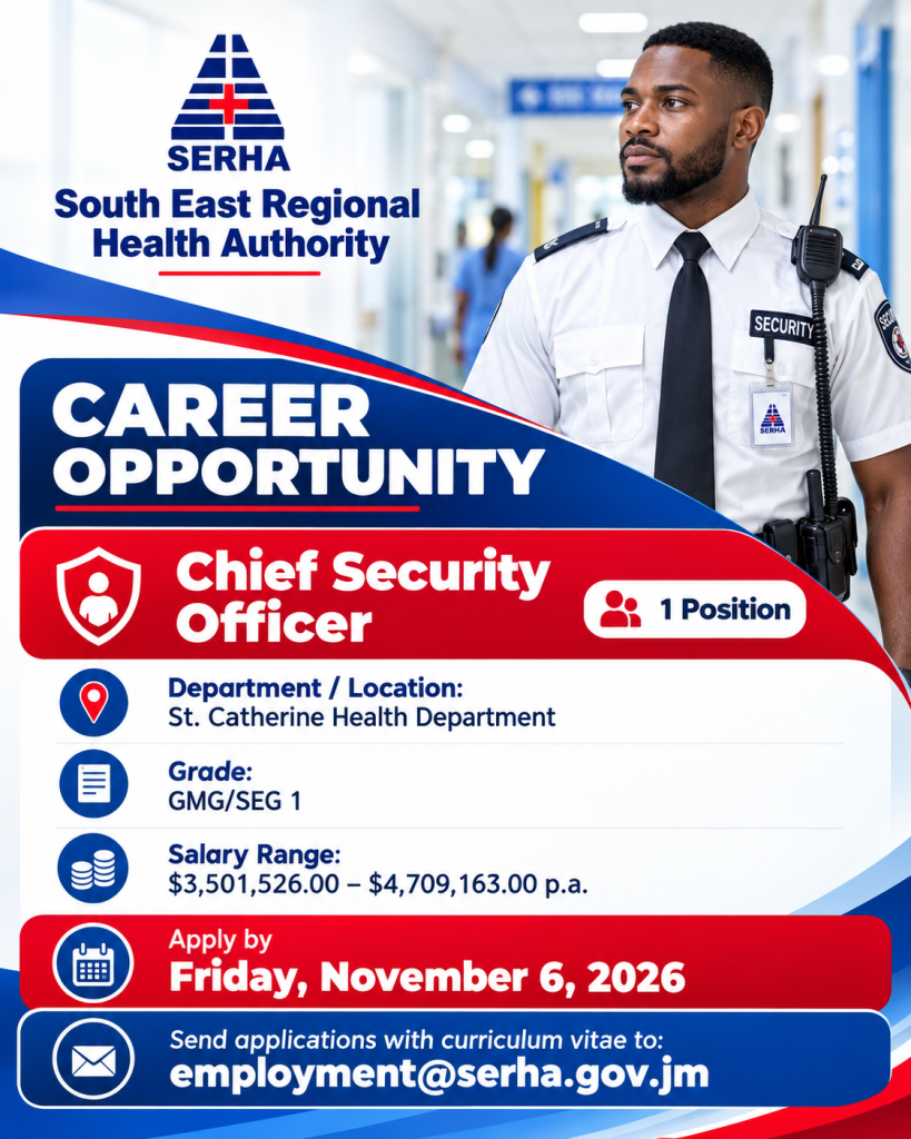 SERHA Chief Security Officer vacancy at St. Catherine Health Department, grade GMG/SEG 1; apply by November 6, 2026.