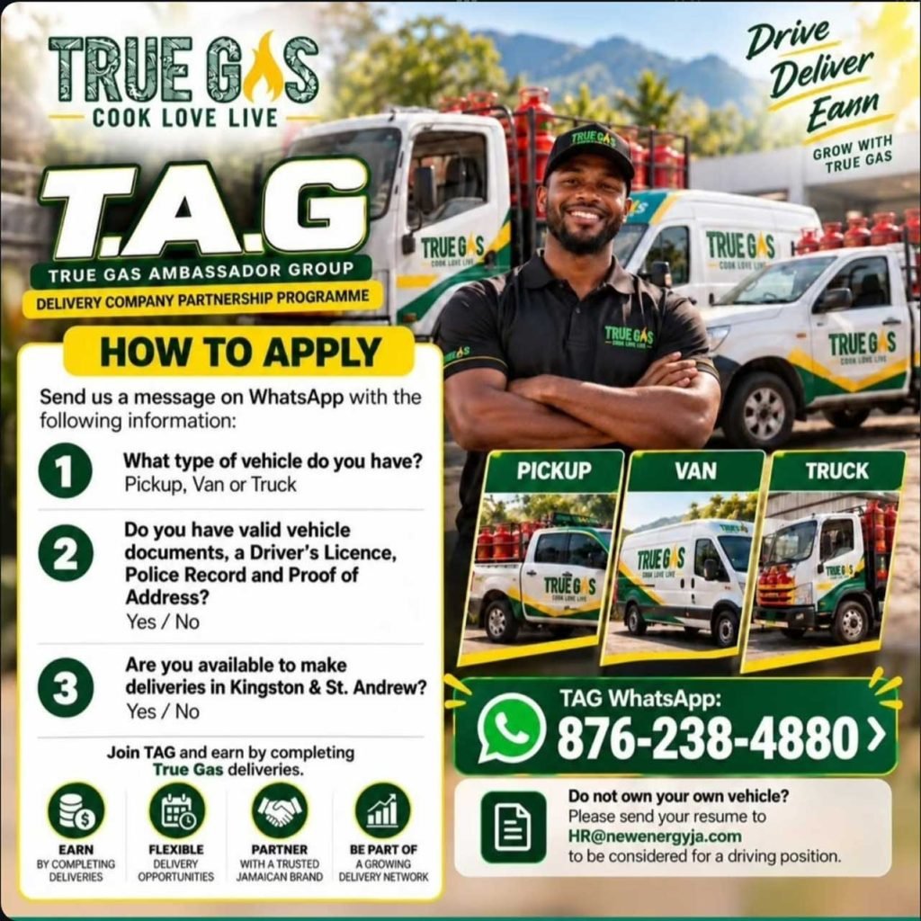 True Gas TAG delivery partnership and driving opportunities in Kingston and St. Andrew